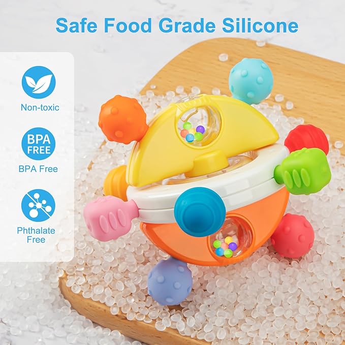 Baby Sensory Teething Toys, Montessori Baby Toys Teether 0-12 Months, 0-6 6-12 12-18 Months