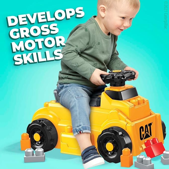 MEGA BLOKS First Builders Cat Toddler Building Blocks Toy Set, Build ‘n Play Ride-On with 11 Pieces and Storage 1+ Years