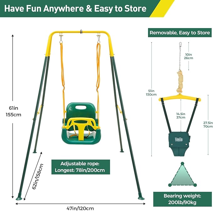 FUNLIO 2 in 1 Swing Set for Toddler & Baby Jumper, Heavy Duty Kids Swing & Bouncer with 4 Sandbags