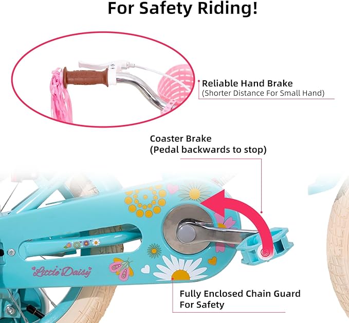 JOYSTAR Little Daisy Kids Bike for Girls Boys Ages 2-7 Years, 12 14 16 Inch Girls Bikes with Doll Bike Seat & Streamers