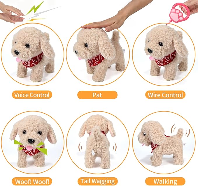 Interactive Walking Plush Puppy Toy Dog, Realistic Wagging Tail Robot Dog 3, 4, 5, 6+