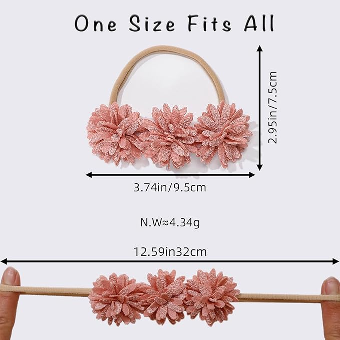 3pcs Soft & Stretchy Nylon Hairband Set for Baby Girls, Floral Headbands