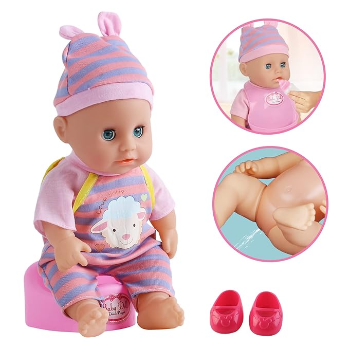 deAO 12” Baby Doll Play Set with Crib, Mobile 21 PCS