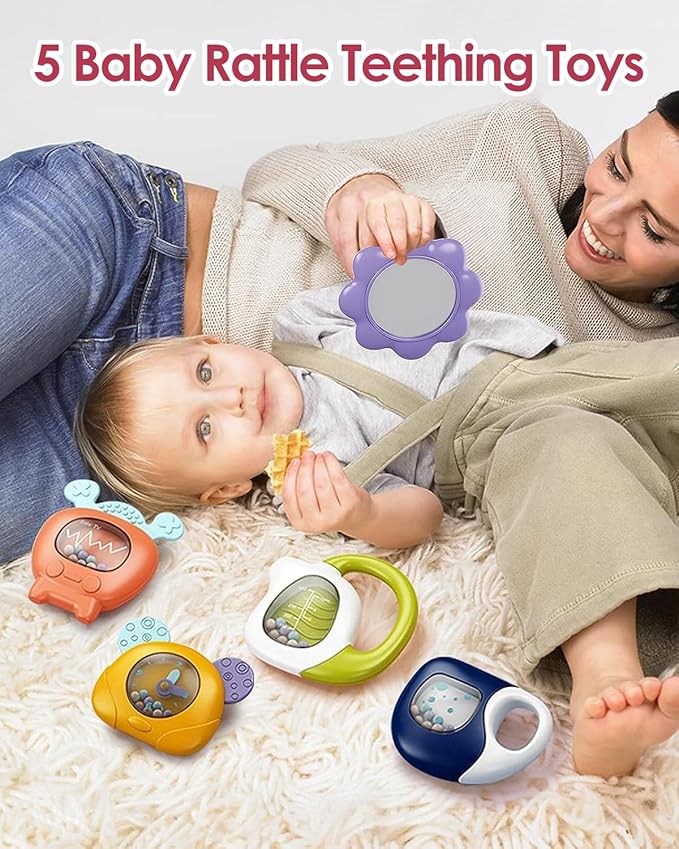 dearlomum Baby Play Mat Baby Gym,Funny Play Piano Tummy Time Baby Activity Mat with 5 Infant Sensory Baby Toys 0 to 3 6 9 12