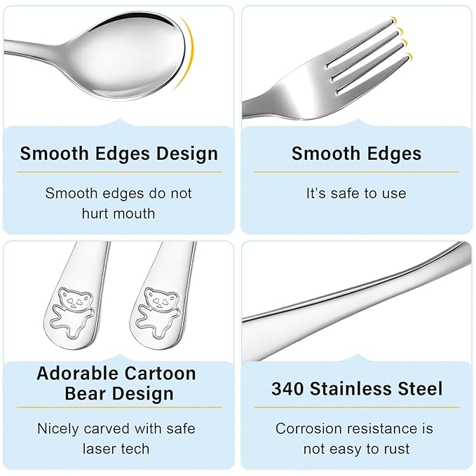 24 Pieces Stainless Steel Kids Silverware Bulk Toddler Metal Utensils Silverware Children's Safe Flatware 12 Set Preschool Toddler Kids Forks and Spoons(Silver)