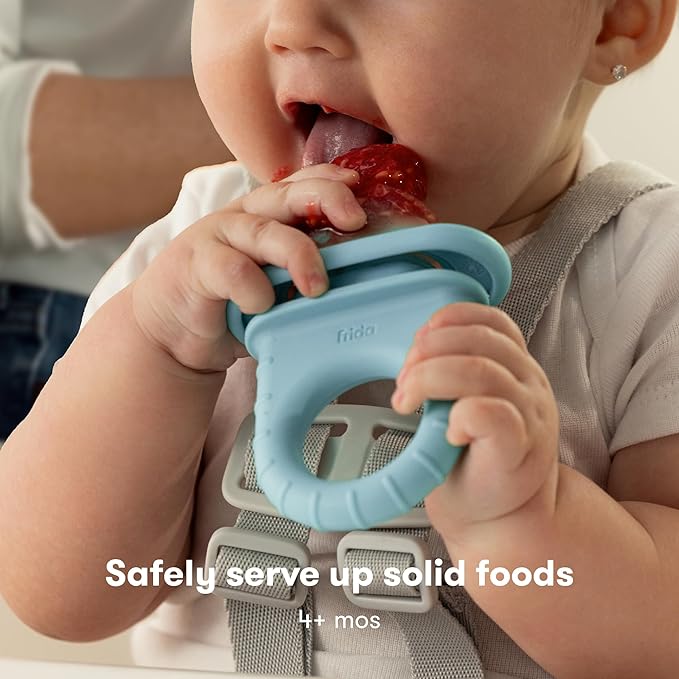 Frida Baby Push Pop Feeder, Baby Fruit Feeder + Get-A-Grip Teether Teething Toy | 100% Food-Grade Silicone Food Pacifier & Teether Toy for Baby 0-6 12, 18