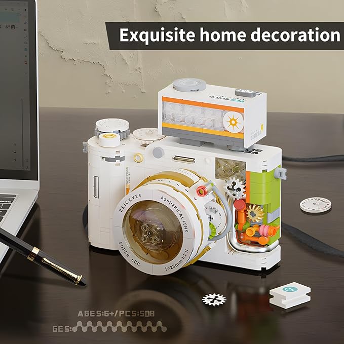 Retro Creative Camera Building Blocks for Adults,Semi Mechanical Puzzle Assembly Building Blocks Camera Toy,DSLR Camera Toy, 8 9 10 11 12