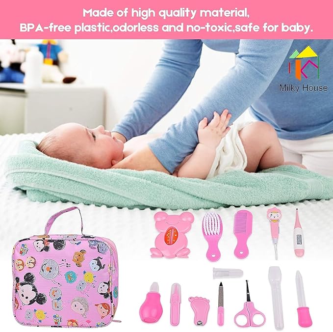 Baby Healthcare and Grooming Kit, 13 in 1 Newborn Nursery Health Care Set, Baby Grooming Kit for Boys & Girls, Portable Baby Healthcare Set with Comb, Nail Clipper, Brush, etc, Baby Shower Gifts