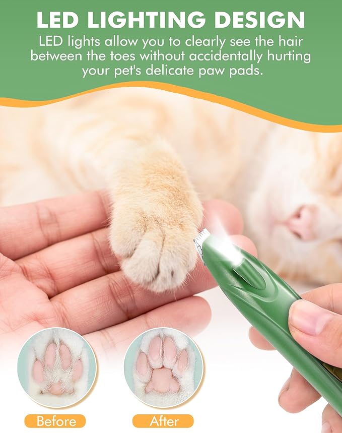LEYOUFU Dog Clippers for Grooming, Cordless Dog Grooming Kit for Small Dogs with LED Light, Rechargeable Low Noise Cat Hair Trimmer for Grooming Pet Hair Around Paws, Eyes, Ears, Face, Rump (Green)