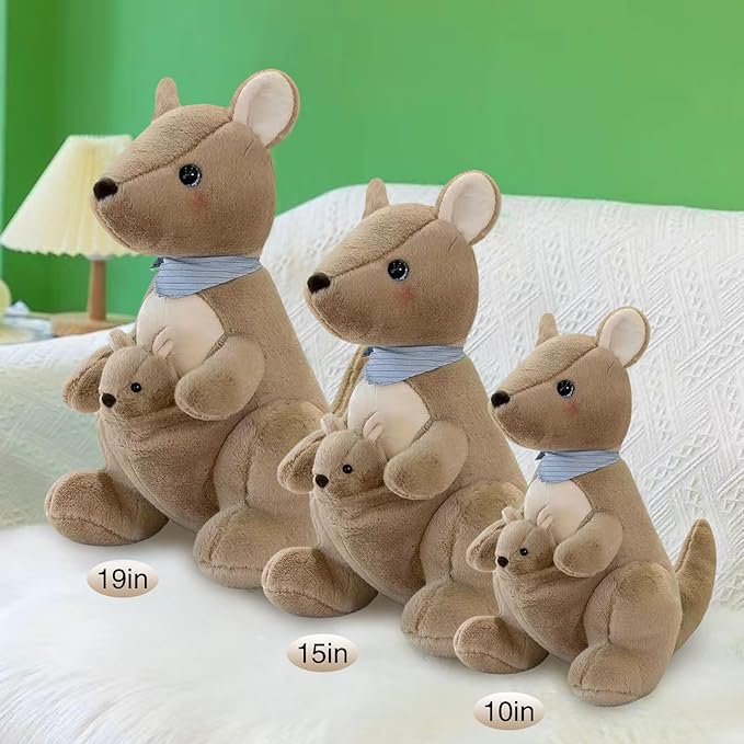 Kangaroo Stuffed Animal Plush Doll - Mother Kangaroo with Removable Child Kangaroo Plushies, Adorable Plushie for Ages 3 and Up (Brown,15.74 inch)