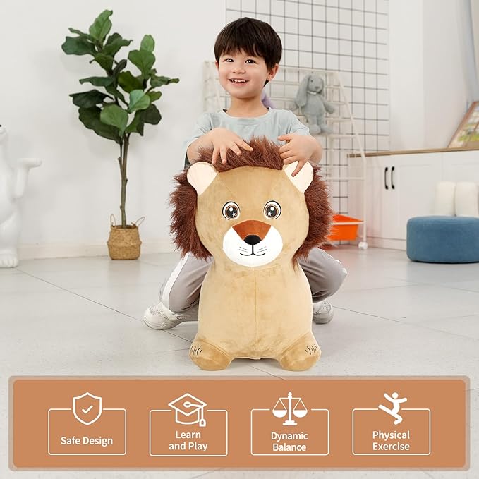 INPANY Kids Bouncy Lion Hopper Toys for 2 Year Old Boy, Plush Toddlers Inflatable Animal Hopping Horse 3 4