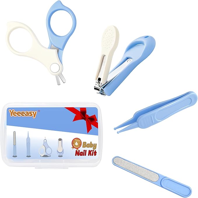 Baby Nail Clippers Kit Baby Grooming Set with Nail Clippers, Scissors, Nail File & Tweezers Baby Care Kit Fingernail Cutter for Baby,Newborn,Infant,Toddler,Kid(Blue)
