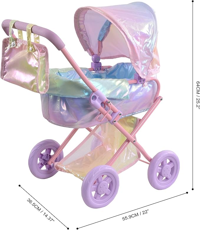 Olivia’s Little World - Baby Doll Bassinet Stroller, Baby Doll Pram Stroller Buggy for 3 Year Old Girls Toddlers 2 in 1 Deluxe 16" Dolls,