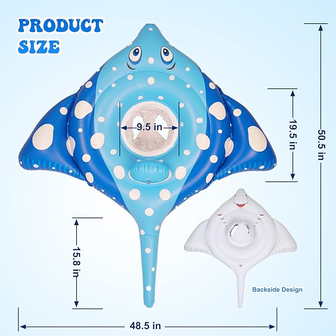 Inflatable Pool Float for Kids - Manta Ray Pool Floaties Swimming Ring, Fun Summer Outdoor Beach Swimming Pool Tube Water Toys for Kids 3 4 5 Years