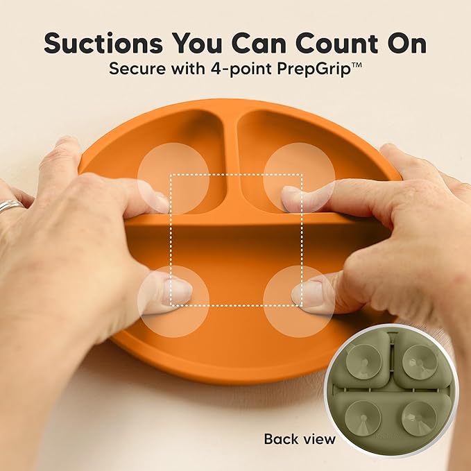 KeaBabies Suction Plates for Baby, Toddler - 3-Pack 100% Silicone Toddler Plates, Divided Baby Plates with Suction, Silicone Plates for Baby, Kids, BPA-Free, Microwave, Dishwasher Safe (Harvest)