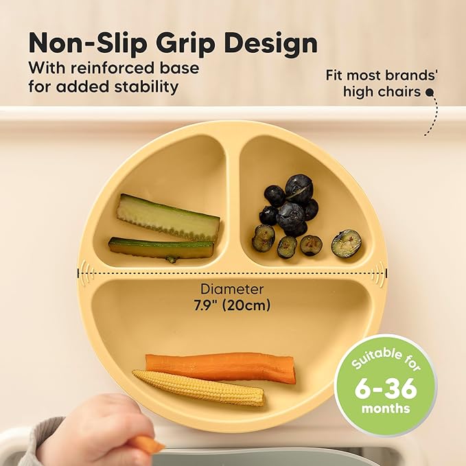 KeaBabies Suction Plates for Baby, Toddler - 3-Pack 100% Silicone Toddler Plates, Divided Baby Plates with Suction, Silicone Plates for Baby, Kids, BPA-Free, Microwave, Dishwasher Safe (Valiant)