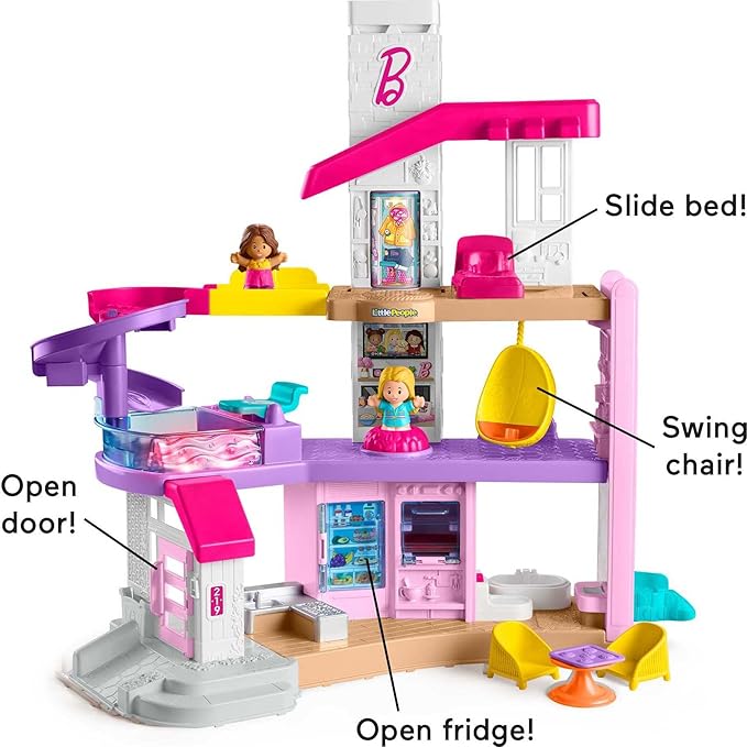 Fisher-Price Little People Barbie Toddler Toy Little DreamHouse Playset with Music Lights & Figures for Pretend Play Kids Ages 18+ Months