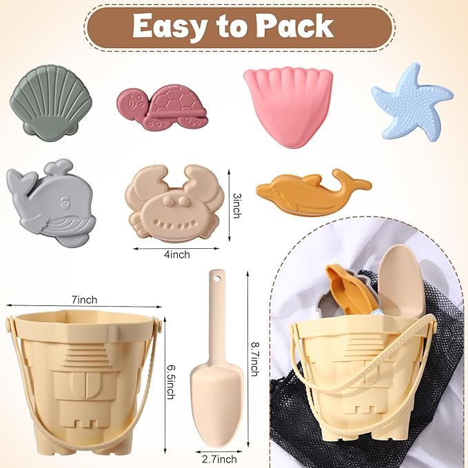 Hungdao 9 Pcs Silicone Beach Toys Include Sand Beach Molds 6 Sand
