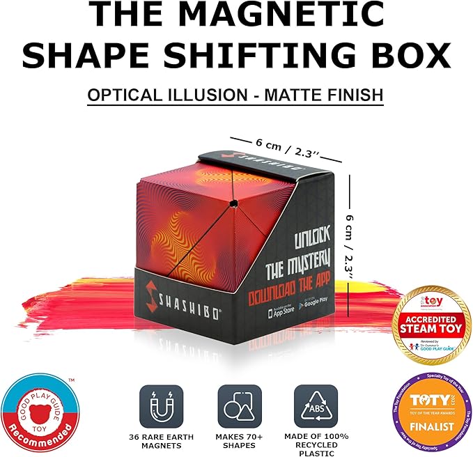 SHASHIBO Shape Shifting Box - Award-Winning, Patented Fidget Cube w/ 36 Rare Earth Magnets 70 Shapes,