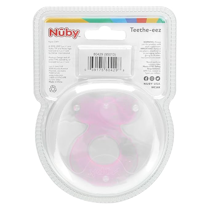 Nuby Silicone Teethe-EEZ Teether with Bristles (Pink-2 Count)