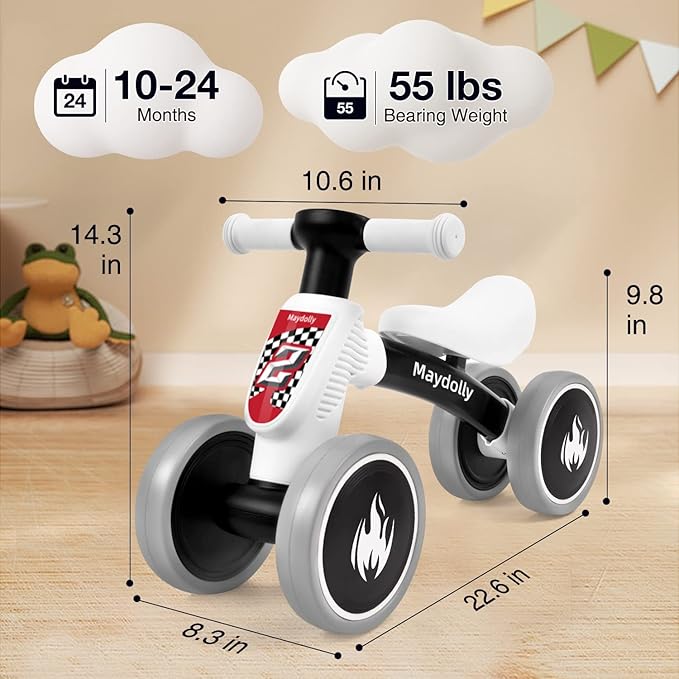 Maydolly Baby Banlance Bike for 1 Year Old Boys Girls 10-24 Months 4 Wheels
