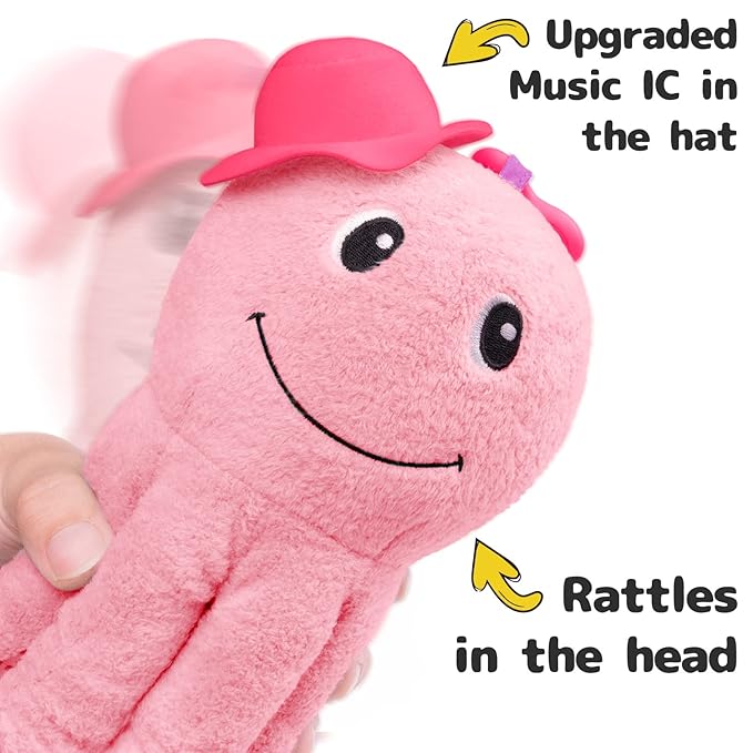 Infant Baby Musical Stuffed Animal Activity Soft Toys, Baby Teething Toys with Multi-Sensory Crinkle 0-3-6-12 Months