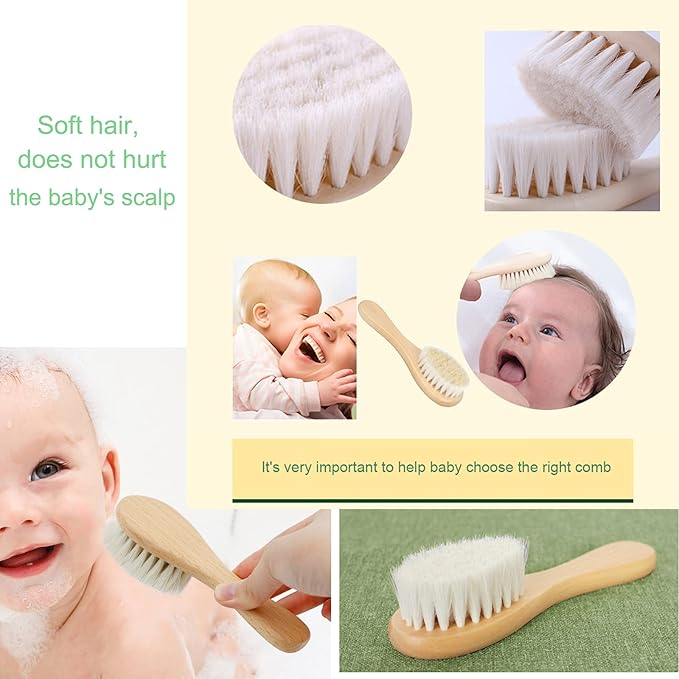 Baby Hair Brush, Wooden Goat Bristles Hair Brush for Newborns & Toddlers 1 Count