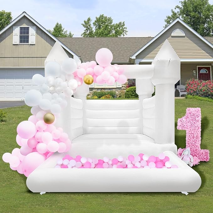 White Bounce House with Ball Pit 120x96x96 inch Commercial Grade 11x8x7.8FT)