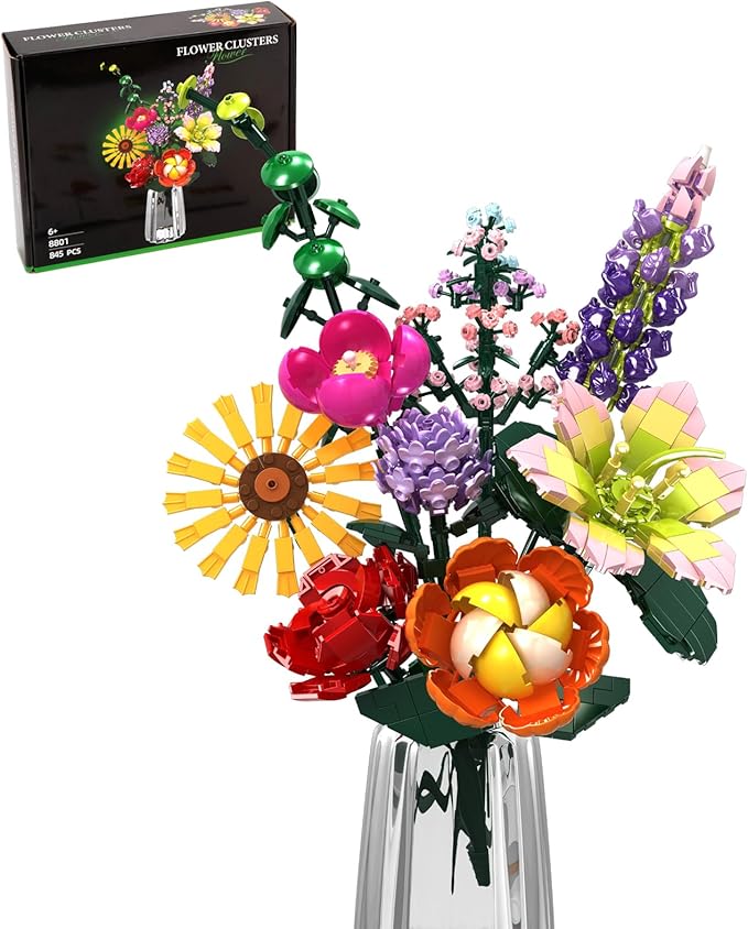 Flowers Bouquet Building Toy, 845Pcs Office Home Decor Botanical Collection Flowers Building Set
