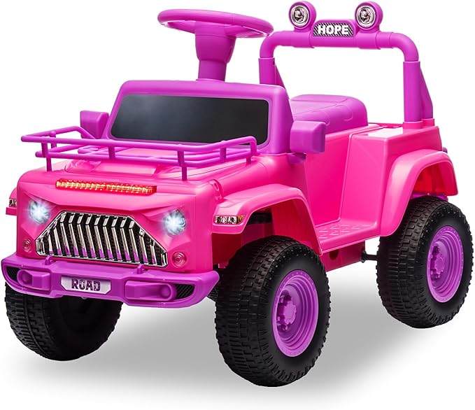 Hetoy 6V Ride On Car for Toddlers - Battery Powered Electric Car for Kids with Music, LED Light 4 Wheels 3-6 Years,