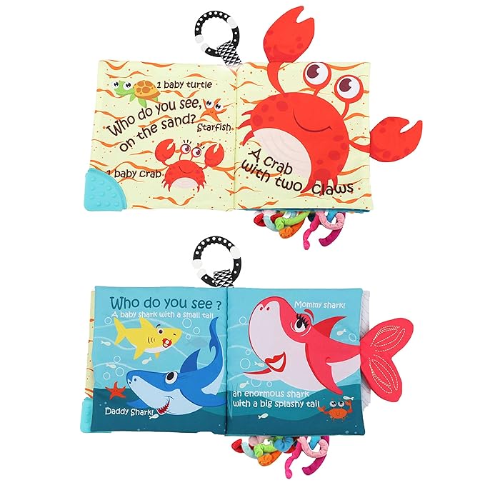 Fish Baby Books Toys, Touch and Feel Cloth Soft Crinkle Books for Babies