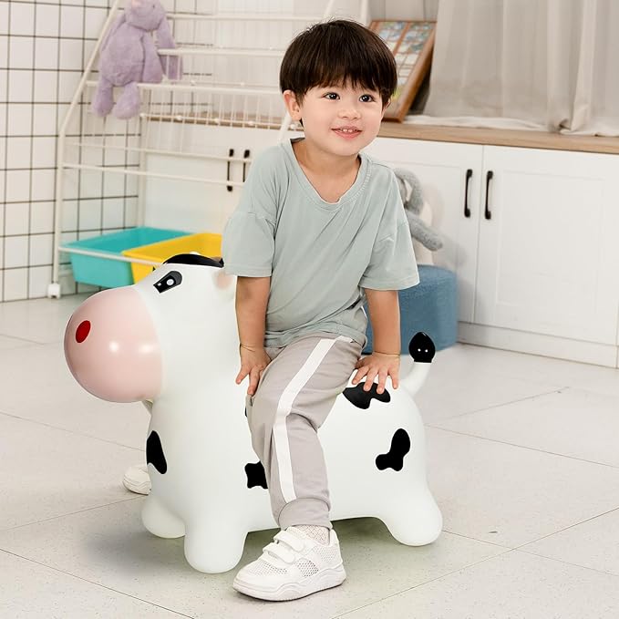 INPANY Bouncy Cow farm Animal Hopping Toys for 2 Year Old Girl gifts, Ride on Toddler Bull Hopper 3 4