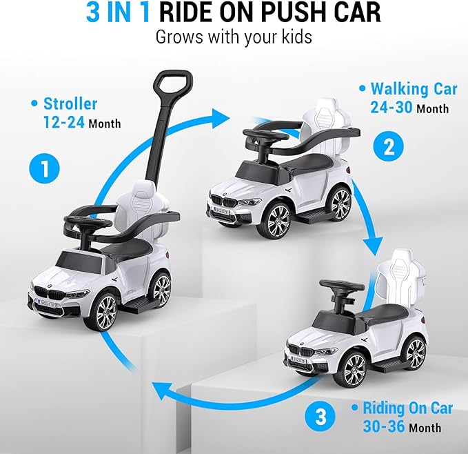 Hetoy Push Cars for Toddlers 1-3 Boys Girls,4-in-1 Ride On Cars Licensed BMW with Horn, Music