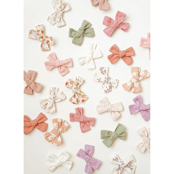 Niceye Baby Hair Clips - 24 Pcs Fully Lined Hair Bow Clips for Fine Hair Cotton Tiny Hair Barrettes for Infants, Toddlers