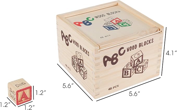 Hey! Play! ABC and 123 Wooden Blocks- Alphabet Letters and