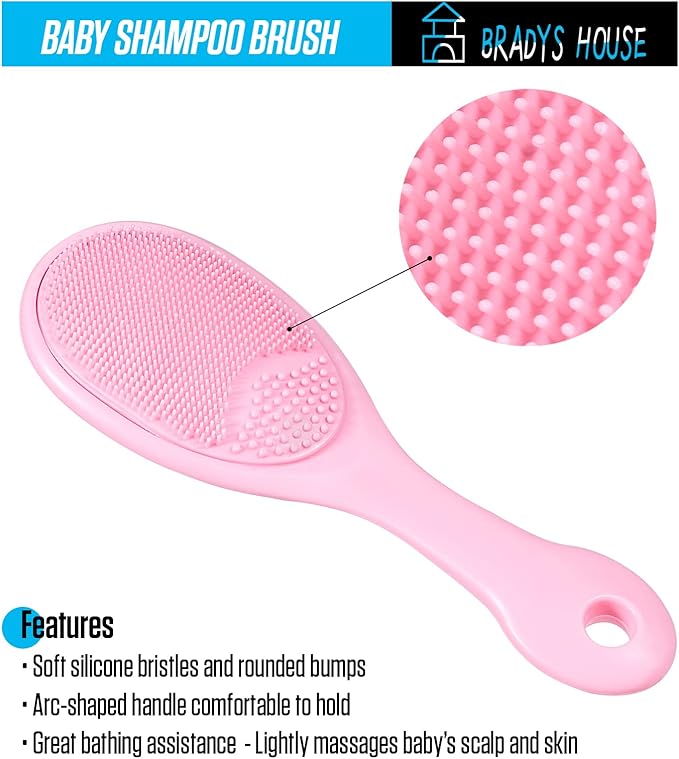 3 Piece Baby Hair Brush and Comb Set for Newborns and Toddlers (Pink)