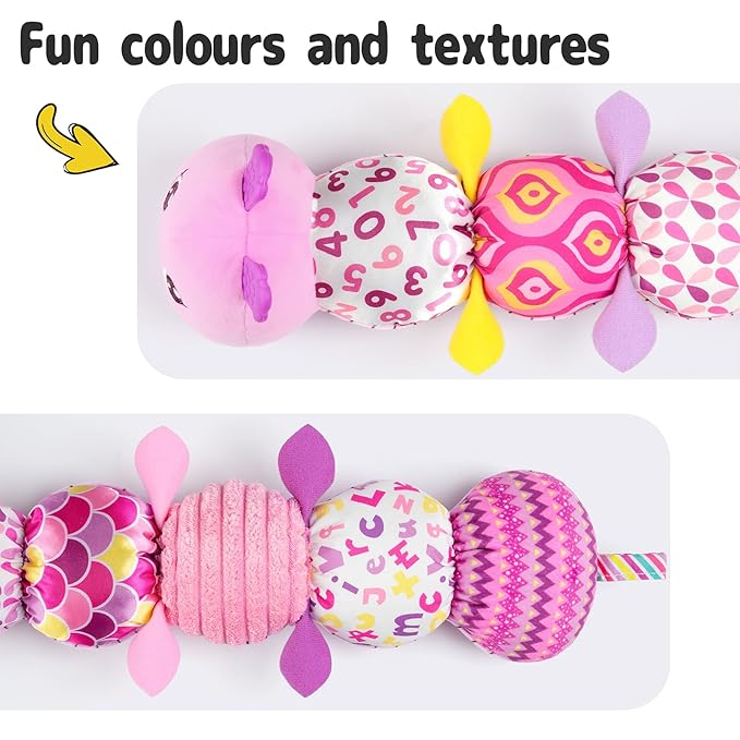 Infant Baby Musical Stuffed Animal Activity Soft Toys with Multi-Sensory Crinkle, Rattle and Textures 0-3-6-12 Months