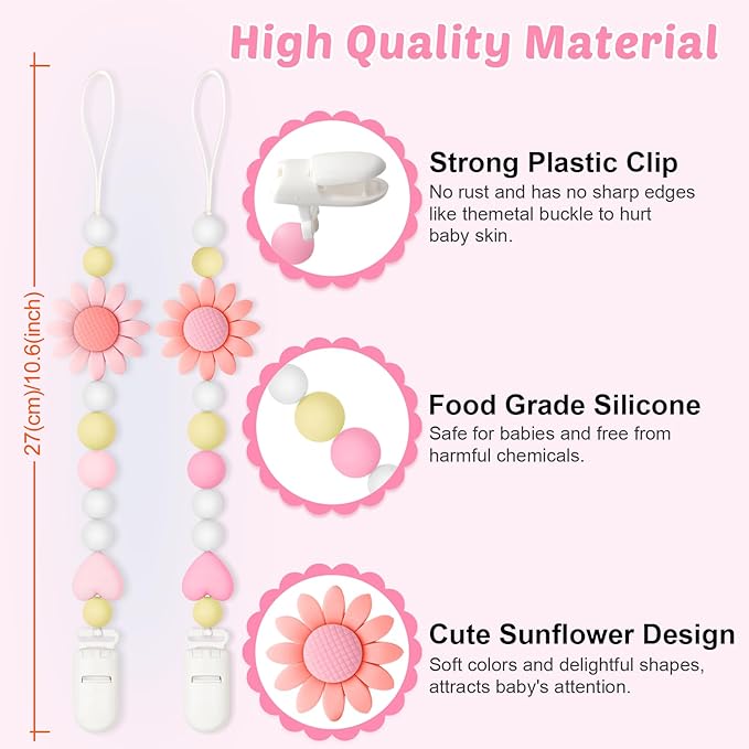 Silicone Pacifier Clip, 2 Pack Pacifier Holder for Boys and Girls