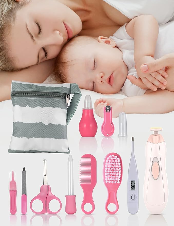 Baby Healthcare and Grooming Kit 18 in 1 Baby Electric Nail Trimmer Set Lupantte Nursery Care Kit, Toddler Nail Clippers, Medicine Dispenser, Infant Comb, Brush, etc. Baby Registry Gift
