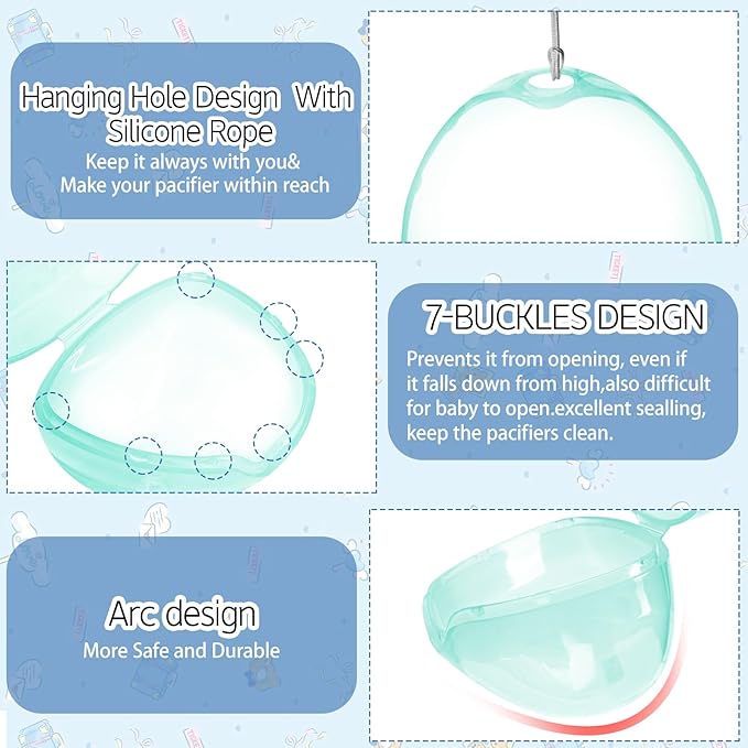 Pacifier Case,4 Pack BPA Free Pacifier Holder Case with Lanyard for Diaper Bag