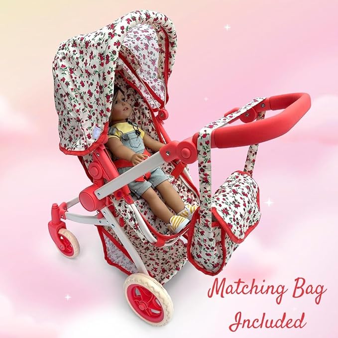 Convertible Combo Baby Doll Stroller for 3 Year Old Girls & Up | Play Toy Baby Stroller for Dolls, Folding Adjustable Bassinet Carriage Buggy with Storage Basket Converts to Sit Up Pushcart Pram