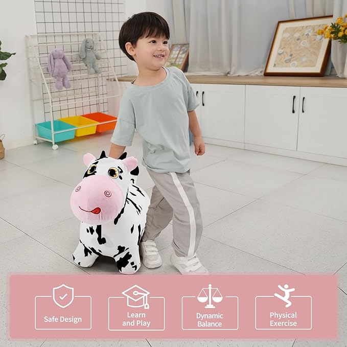 INPANY Bouncy Cow farm Animal Hopping Toys for 2 Year Old Girl gifts, Plush Kids Inflatable Jumping Horse 3 4