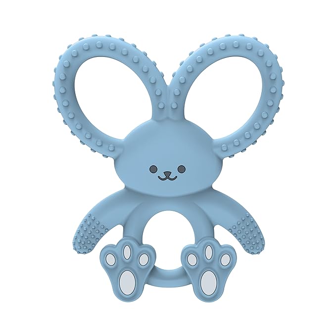 Dr. Brown's Flexees Blue Bunny Silicone Teether and Peapod Teether Toothbrush Bundle for Baby, 3m+