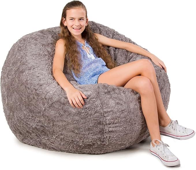 CordaRoy's Faux Fur Bean Bag Chair, Convertible Chair Folds from Bean Bag to Lounger, As Seen on Shark Tank, Grey - Full Size