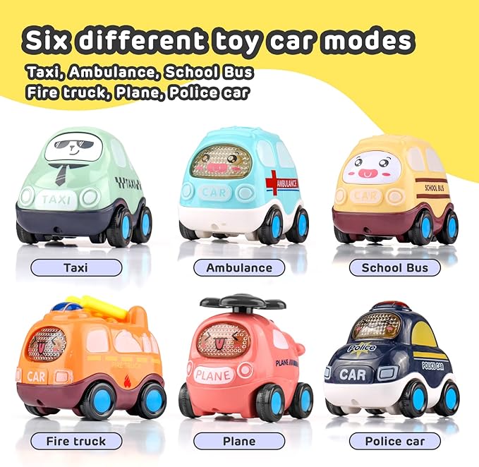 Inertia Baby Toy Cars Gifts with Storage Bag, 6 Pcs Push and Go Kids Early Educational Toys for 1 2 3 Year Old Boys Girls