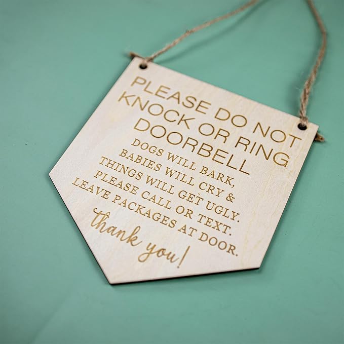 2pcs Wooden Baby Sleeping Hanging Sign Plaque, Do Not Knock Or Ring The Bell 1