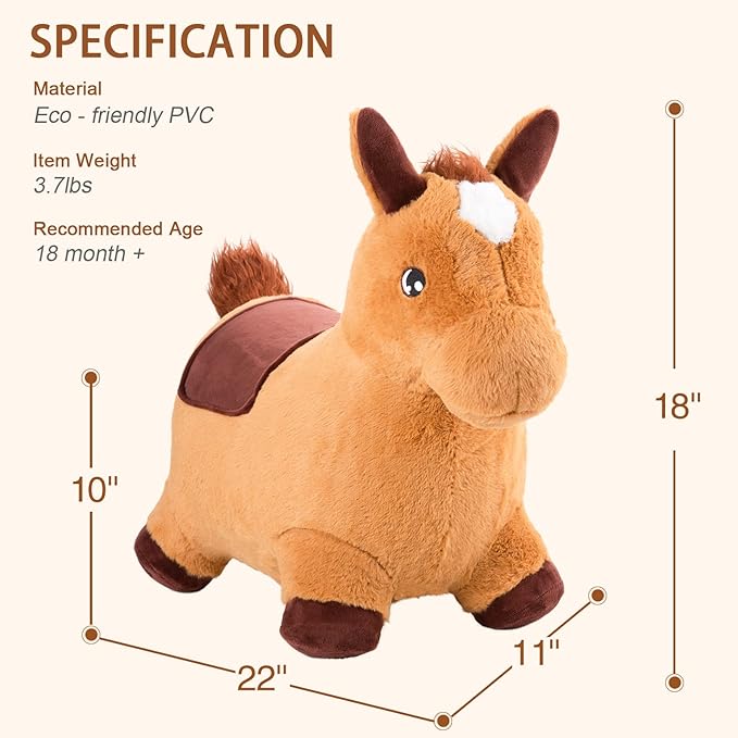 INPANY Bouncy Horse for Toddlers - Plush Brown Bouncing Horse Hopper, Ride on Animal Toys for Girls Boys