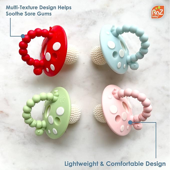 RaZbaby Chompy Teether for Infant & Baby 3M+ Teether Toy with Massaging Bristles for Teething Relief Pacifier - Soothes Sore Gums