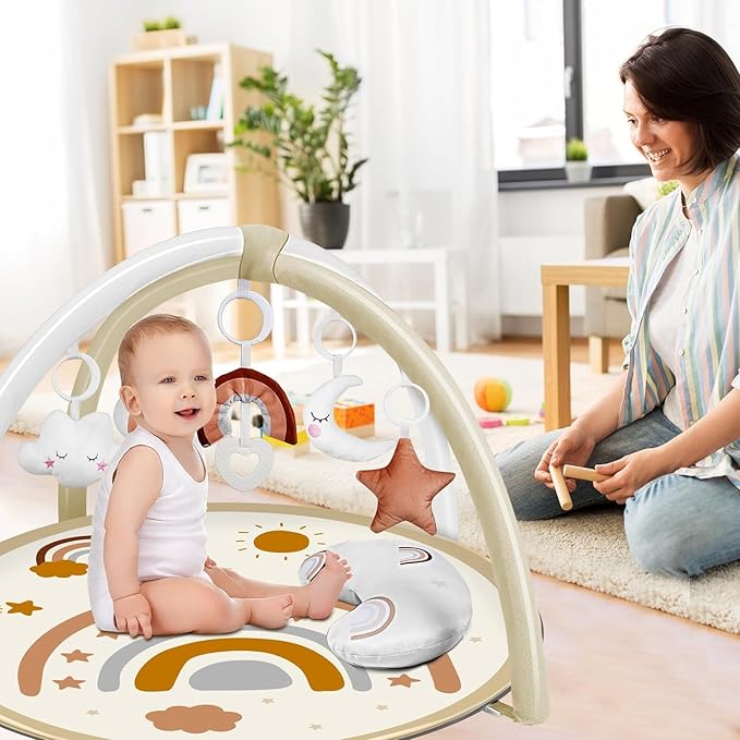 dearlomum Baby Play Gym Mat, Tummy Time Mat with 6 Detachable Toys for Stage-Based Sensory & Motor Skill All Development