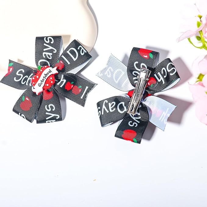 2Packs Back to School Bow Hair Clips Apple Hair Bow